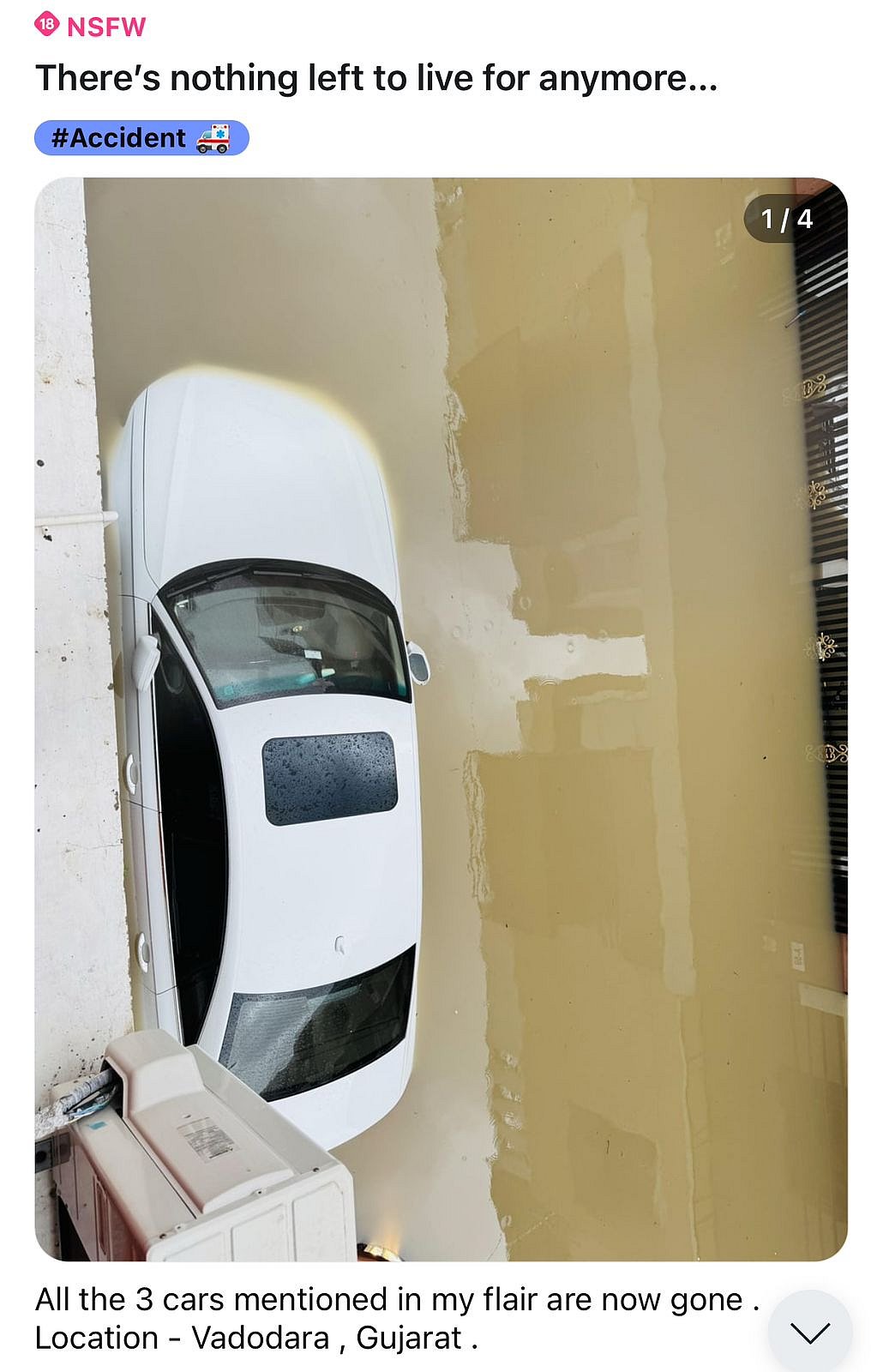 A man in Gujarat's Vadodara claimed that the excessive rainfall caused him to lose three cars to waterlogging.